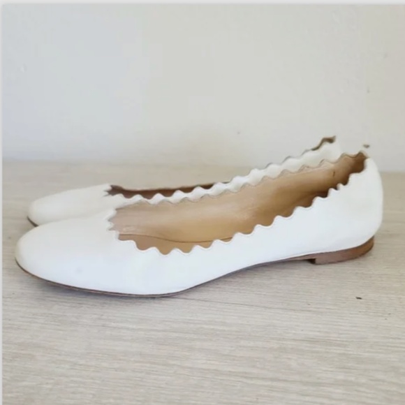 CHLOE Lauren Scalloped Leather Ballet Flats in White EUC/sz 6 - Picture 1 of 15